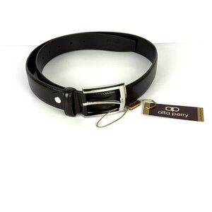 Alfa Perry Belt Mens Genuine Leather Brown Stitched Dress Classic